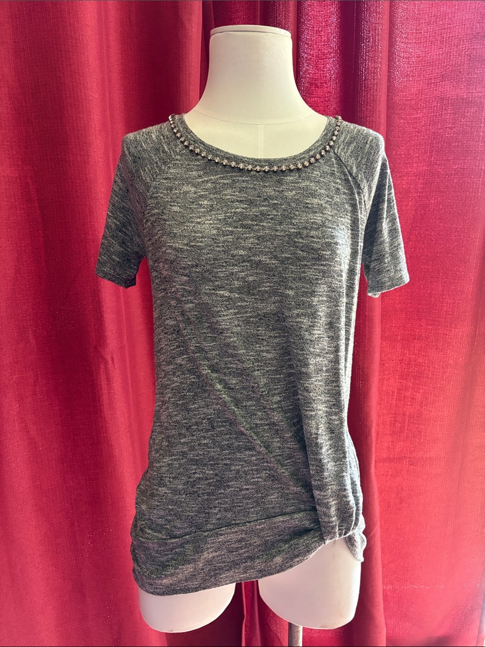 Juicy Couture Embellished Crewneck Short Sleeve Top - Gray,Medium